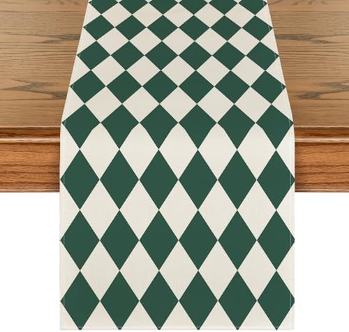 Artoid Mode Diamond Plaid Green St. Patrick's Day Table Runner, Seasonal Spring Summer Party Kitchen Dining Table Decoration for Home Party Decor 13x72 Inch by ArtoidMode