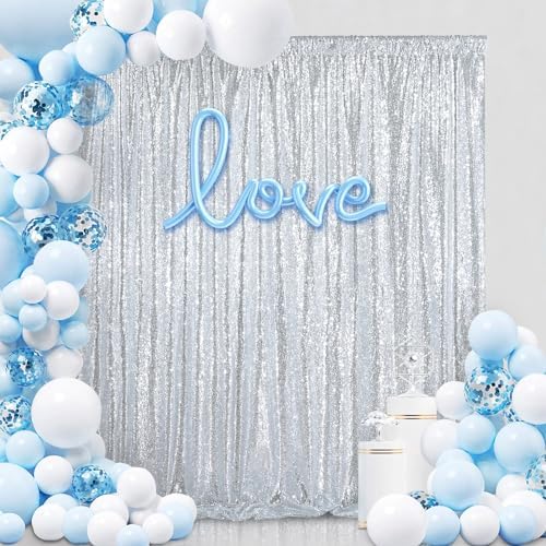 Silver Sequin Backdrop Sequin Wedding Photo Curtains 10ft x 10ft - Image 2