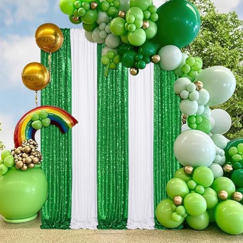 Green Sequin Backdrop Curtains-4 Panels 2FTx8FT Green Backdrop for St Patricks Day, Glitter Party Decorations Background Drapes for Wedding Birthday Anniversary Graduation Photo Booth Decor - Image 2