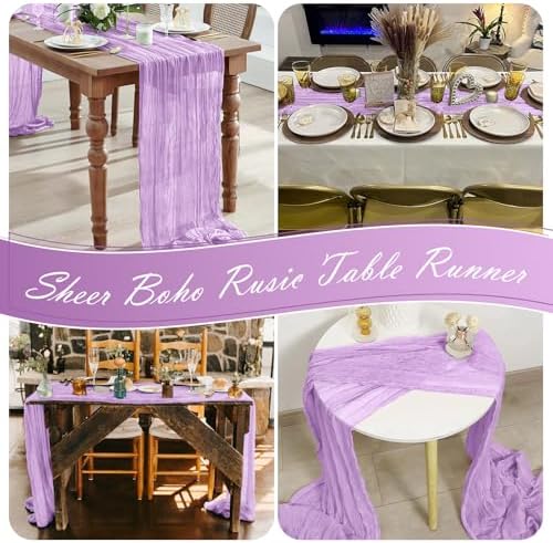 15 Pack Lavender Cheesecloth Table Runner 17 x 108 inch Cheese Cloth Table Runners 9ft Lavender Table Runner Rustic Romantic Sheer Gauze Runner for Wedding Party Baby Shower Table Decoration - Image 7