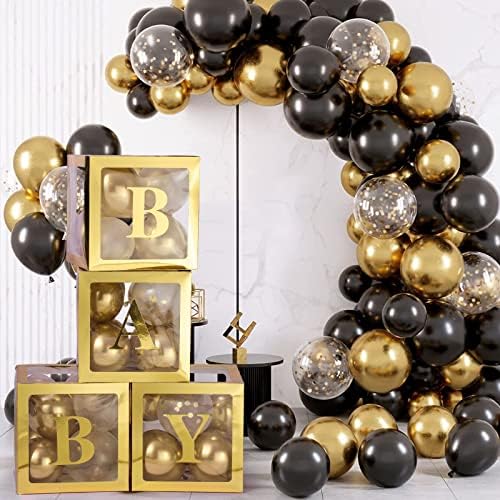 Voircoloria Baby Balloon Boxes with Letters, Gold, 4 Transparent Boxes - Image 3