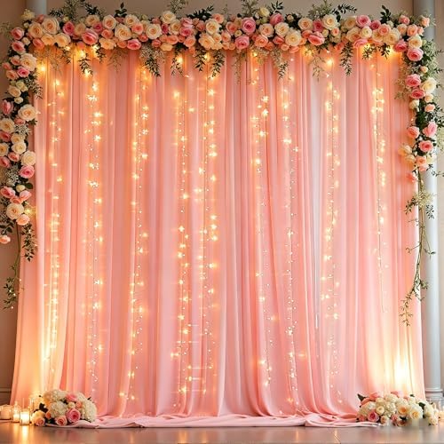 10 x 10 Dusty Pink Backdrop Curtains with Light String for Party by PartyTalk