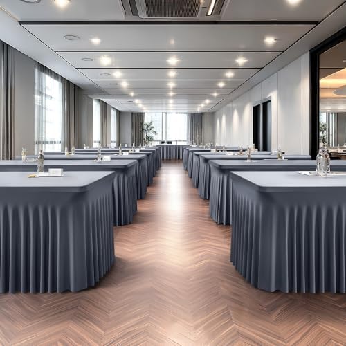 Wish Care 2 Pack Gray Spandex Table Clothes for 8 Foot Rectangle Tables, 8FT Wrinkle Free Fitted Tablecloths Ruffles Design Table Cover for Party, Banquet, Wedding and Events - Image 6