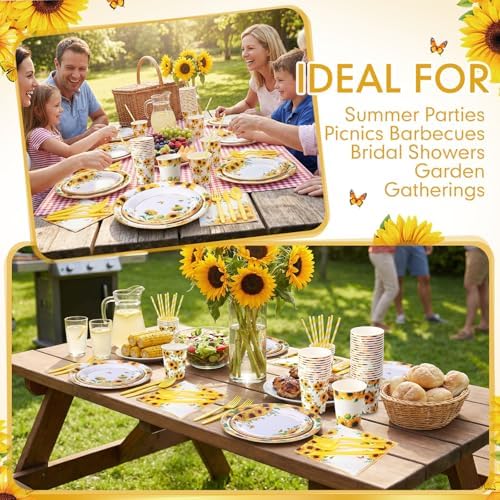 450 Pcs Sunflower Birthday Tableware Set, Serve 50, Yellow - Image 4