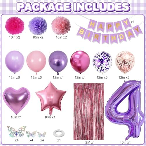 Pink Purple 4th Birthday Party Decoration for Girls Number 4 Princess Decor - Image 3