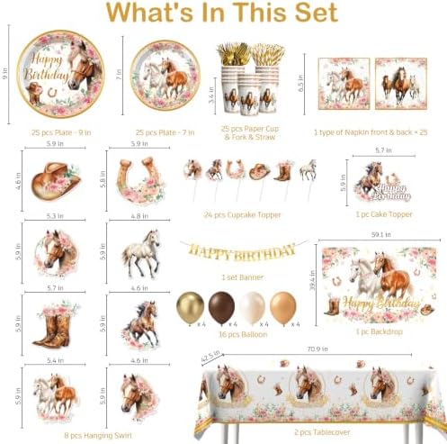 Xynic 211Pcs Horse Birthday Decorations Tableware Set, 25 Serves - Image 2