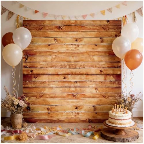 6x6FT Polyester Wood Wall Photography Backdrop Rustic Natural Wooden Board Photo Background Banner Birthday Party Wedding Baby Shower Cake Table Decor Studio Booth Prop Supplies - Image 5