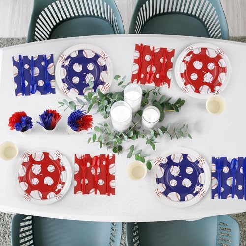 Kochorie 400 Pieces Baseball Disposable Tableware Sets, Baseball Party Supplies with Plates Cups Napkins Cutlery Serves 50 for Birthday Sports Party Decorations - Image 5
