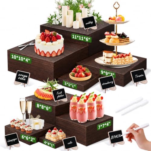 8Sizes Wooden Nested Buffet Risers with Mini Signs for Party Decor by Simplechoicesimplelife