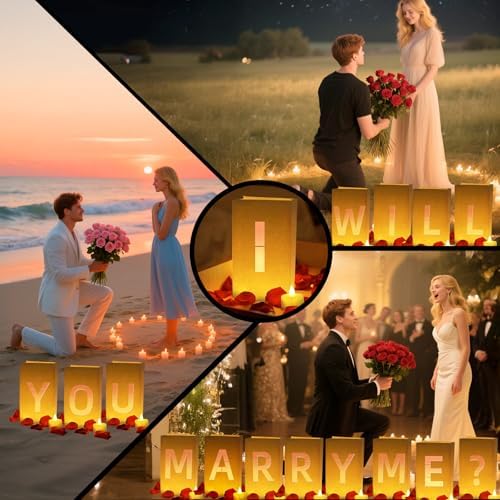 Will You Marry Me ? Light Up Letters, Include Light up Letters, with Tea Lights Candles, Latex Balloons, Aluminum Balloons and Rose Petals, Anniversary and Valentines' Day Decorations for Women - Image 4