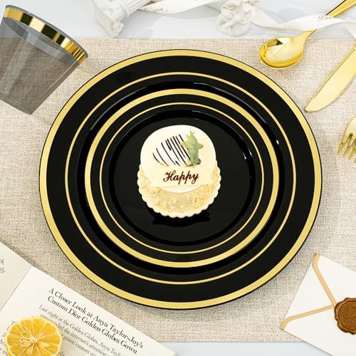 BESTVIP 350 Piece Black Gold Dinnerware Set for 50 Guests - Image 2