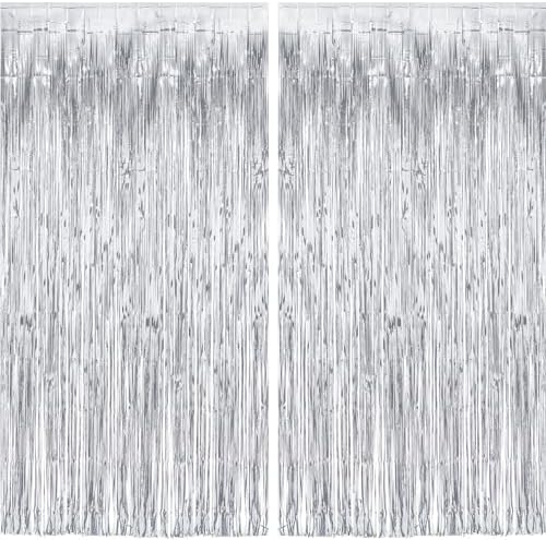 Silver Streamers Metallic Party Backdrop 8.2ft x 3.2ft - Pack of 2 by GREATRIL