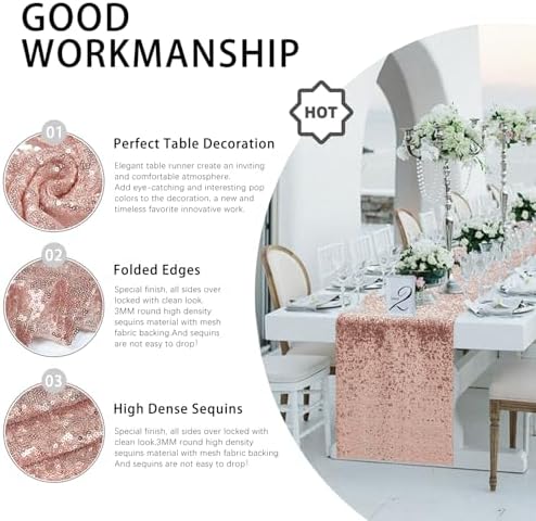 10 Packs 12 x 72 inches Rose Gold Sequin Table Runner - Image 3