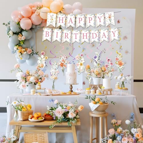 Rngmsi Flower Wildflower Birthday Party Decorations Banner Swirls - Image 6