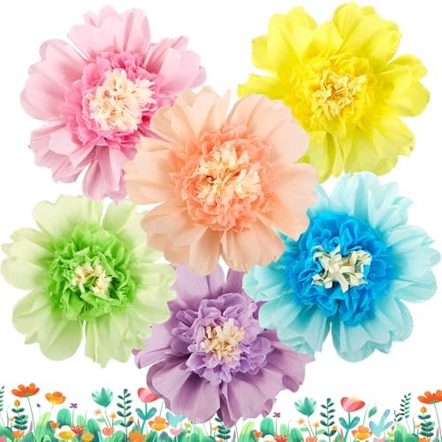 SUNBEAUTY Pastel Paper Flowers 6Pcs Large Tissue Paper Flowers Decoration for Wall 12 Inch Giant Crepe Flowers for Spring Garden Backdrop Pastel Birthday Easter Wedding Party Bulletin Board by SUNBEAUTY