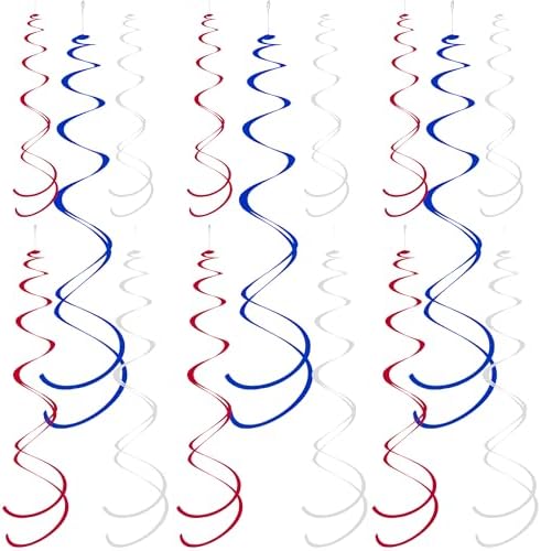 Ceiling Swirl Foil Decorations Hanging Plastic Streamer Themed Swirl Party for 4th of July Graduation Celebration Labor Day, Pack of 28 (Blue Red and Sliver) by Yymobt