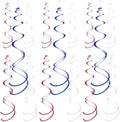 Ceiling Swirl Foil Decorations Hanging Plastic Streamer Themed Swirl Party for 4th of July Graduation Celebration Labor Day, Pack of 28 (Blue Red and Sliver) by Yymobt