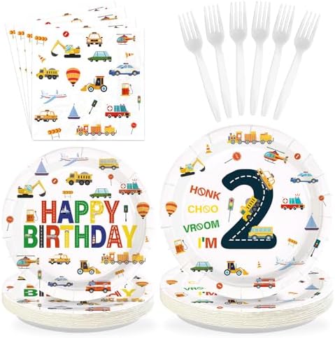 96Pcs Transportation 2nd Birthday Party Decorations Serves 24 by Greencian