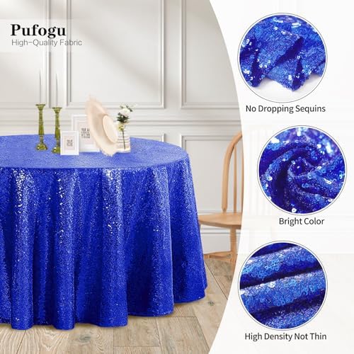 Pufogu 50" Round Royal Blue Sequin Tablecloth Glitter Royal Blue Table Cloths for Birthday Wedding Bridal Baby Shower Party Decorations - Image 3