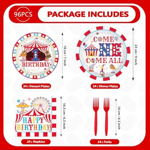 Grencian 96Pcs Circus Carnival 1st Birthday Party Decorations, Serves 24 - Image 2