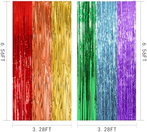 2 Pack Rainbow Party Backdrop Streamers Decorations Colorful Foil Fringe Curtains Metallic Tinsel Backdrop for Birthday First Day of School Engagement Baby Shower Christmas Holiday Party Decor - Image 7