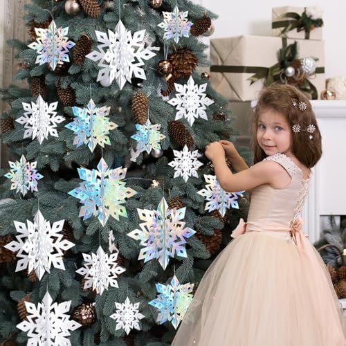 Snowflake Decorations, Paper Christmas Hanging Decor Indoor, 24-Pc - Image 2