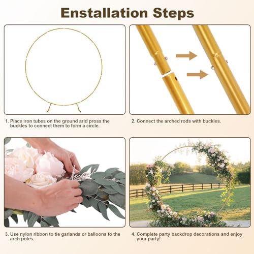 Chamvis Metal Round Balloon Arch Kit, 7.2ft (2.2m) Golden Round Arch Stand Kit: Garden Plants Vines Climbing Frame for Wedding Birthday Photo Background Party Supplies Decorations - Image 6