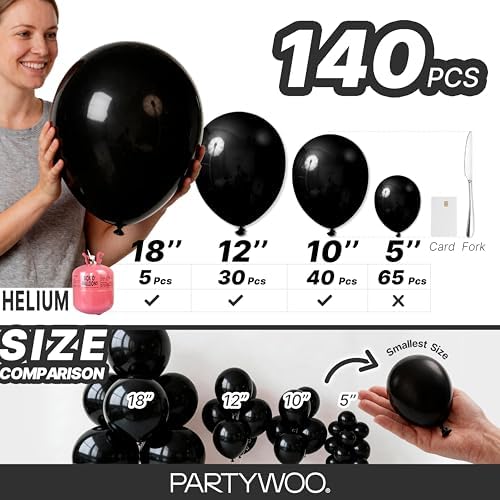 PartyWoo Black Balloons 140pcs Different Sizes of 18 12 10 5 Inch - Image 6