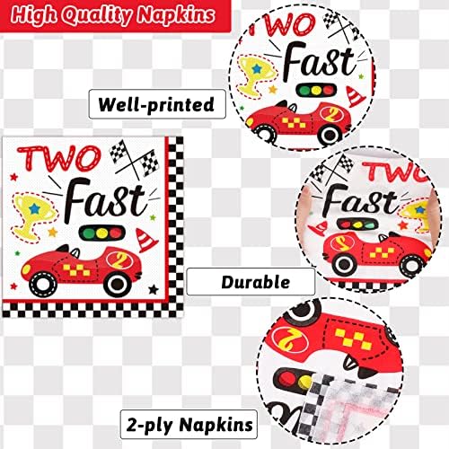 96pcs Two Fast Plates and Napkins Race Car Party Decorations Racing 2 fast Party Plates and Napkins Set Racing Sports Themed Dinnerware for Two Fast Kids Boys Birthday Supplies Favors, Serve 24 - Image 3