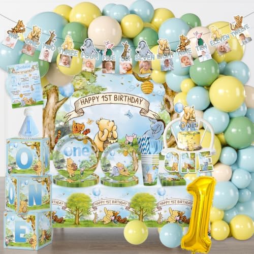 Classic Bear 1st Birthday Decorations Balloon Arch Kit and Plates Set by Unknown