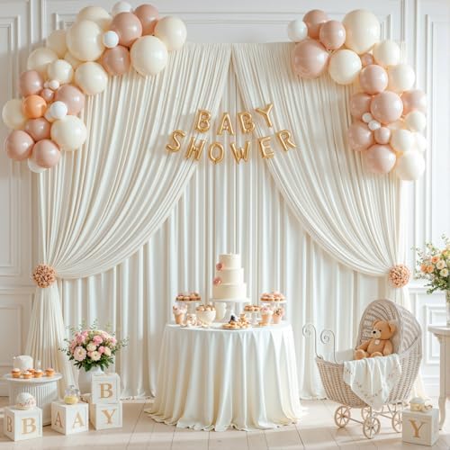 20x10ft Cream Backdrop Curtain Panels for Parties - Wrinkle Free Polyester Photo Curtain Backdrop Wedding Back Drop Fabric Drapes for Party Decorations Background for Photography - Image 3
