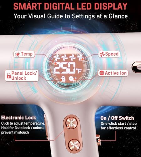 FMZ Ionic Hair Dryer with Diffuser, 1875W High-Speed LED Display Blow Dryer - Image 5