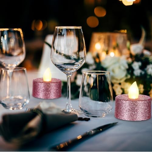 Retisee 48 Pcs Flameless LED Tea Lights Glitter Electric Fake Candles for Centerpieces Battery Operated Anniversary Decorations Romantic Winter Decor for Wedding Christmas Birthday (Pink) - Image 6