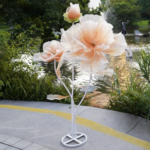Giant Artificial Flower Decor,Oversized Gradient Organza Flower with Bendable Stem,DIY Shape Fake Flower Sculpture with Heavy Weighted Base for Wedding,Event,Party & Photo Backdrop (Champagne) by GiantFlowers