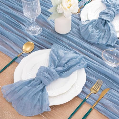 Dusty Blue Fall Cheesecloth Table Runner Boho Dinning Kitch Decor 10ft - Image 5