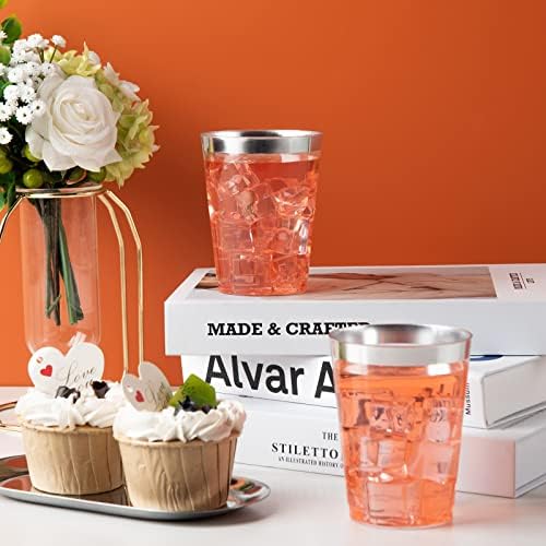 I00000 200PCS Silver Plastic Cups, 10 OZ Disposable Clear Plastic Cups - Image 2