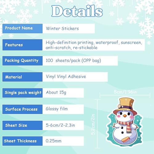 OHOME Winter Stickers | 100 PCS Snowflake Stickers for Kids - Vinyl Winter Games Toys Gifts Activities Party Favors Supplies - Snowman Crafts Bulk for Classroom Home - Image 6