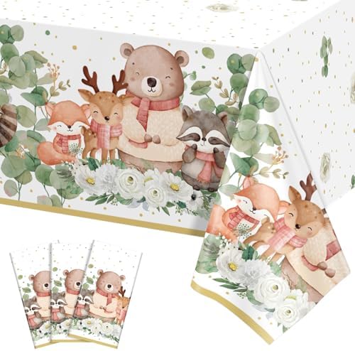3 Pack Plastic Safari Baby Shower Tablecloth, Woodland Forest Party Supply by NatNarr