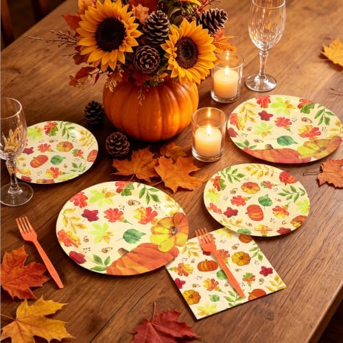 96PCS Fall Pumpkin Plates and Napkins, Thanksgiving Autumn Party Supplies - Image 4
