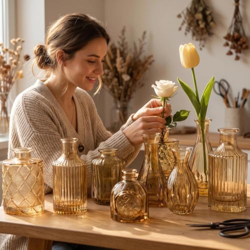 Mini Bud Vases Centerpieces for Tables,Clear Bud Vases for Flowers,Small Flower Vases Suitable for Birthday Party,Anniversary,Wedding Reception,Baby Shower (Gold, 12PCS) - Image 6