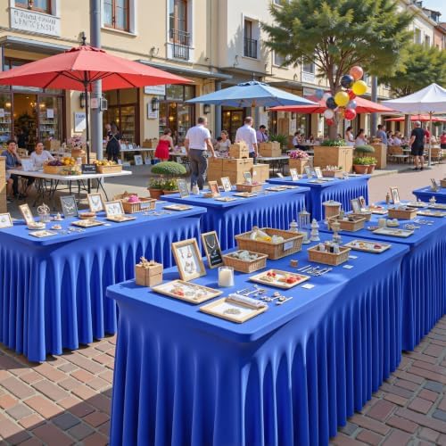 Shillance 6 Packs Royal Blue Tableclothes for 8 Foot Rectangle Table, Wrinkle Free Spandex Tablecovers 8FT Stretch Fitted Table Cloth with Skirt for Birthday Parties Graduations Event Wedding Banquet - Image 7