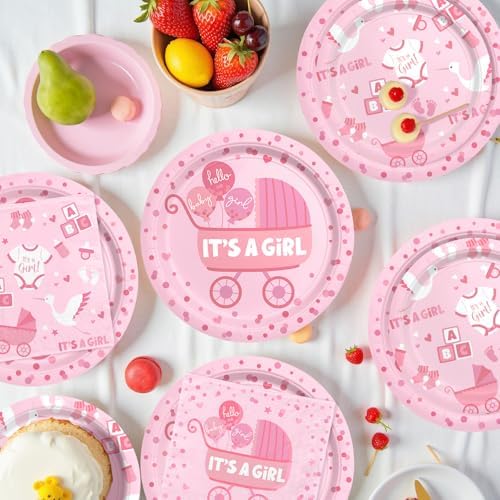 Baby Girl Shower Decorations for 24 Guests - It’s A Girl Decorations Kit Including Disposable Plates, Napkins, Cups, Tablecloth & Banner for Baby Shower Decorations Girl - Image 5