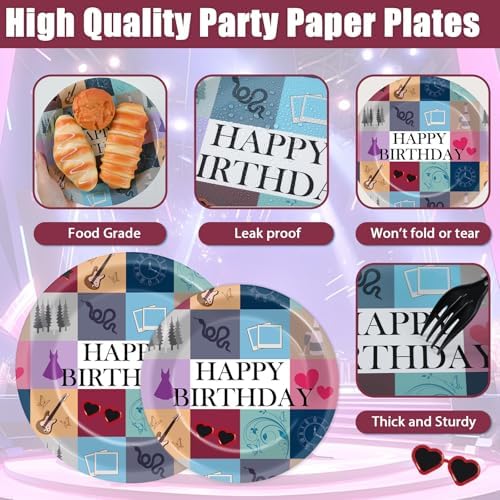 96Pcs Music star Party Plates and Napkins for Popular Birthday Table Supplies Singer Themed Paper Dessert Plates Music Fan Tableware Set for Kids Boys 24 Guests Birthday Party Decorations - Image 3