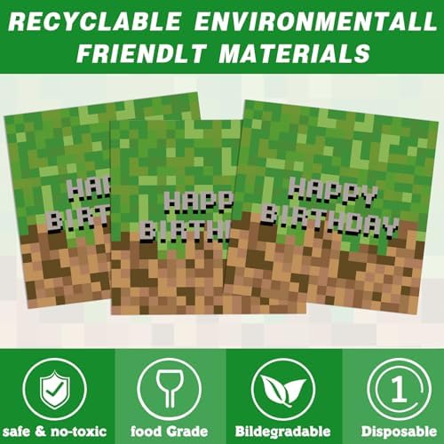 140pcs Green Birthday Party Decorations Green Plates Napkins Party Supplies Disposable Paper Cups Tableware Set for Boys Kid Teen Birthday Decor Serves 20 - Image 3