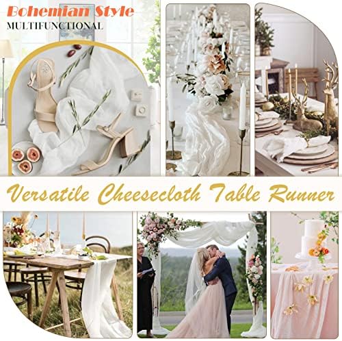 White Cheesecloth Table Runner 1 Pack 35" Boho Gauze 120 inches Long Runner Rustic Sheer Fabric Bulk for Baby Shower Wedding Bridal Birthday Party Picnic Table Decorations - Image 5