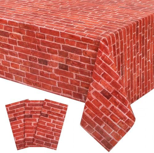 3 Pack Red Stone Wall Plastic Tablecloth, Medieval Castle Party Decoration by NatNarr
