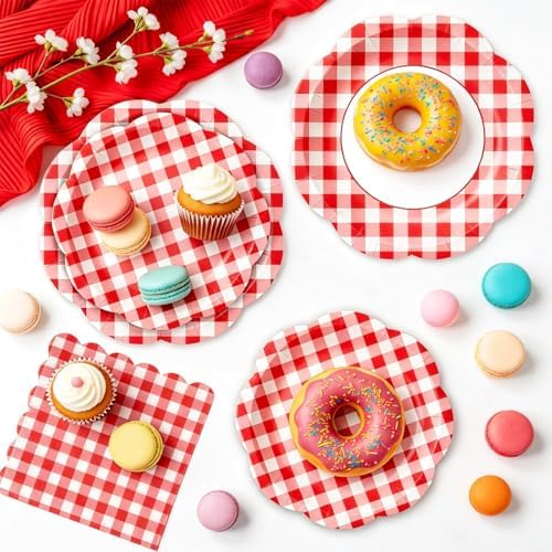 150Pcs Red Gingham Paper Plates and Napkins Party Supplies for 50 Guests - Image 2