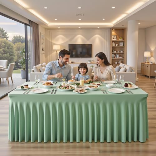 2 Packs Sage Green Spandex Table Cloths 4 Foot, Fitted Stretch Table Cover with Skirts 24x48 Inch, Wrinkle-Free Floor Length Tablecloths Rectangular for Weddings Parties Banquets Events Decorations - Image 5