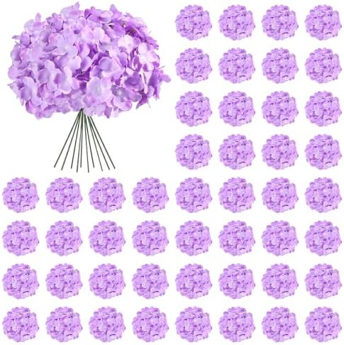 Auihiay 64Pcs Hydrangea Artificial Flowers, Purple Artificial Hydrangeas by Auihiay