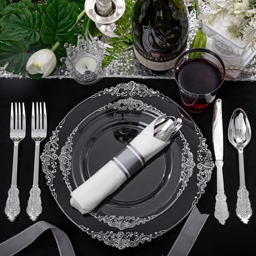 Morejoy 350PCS Clear Silver Plastic Plates - Silver Disposable Plates sets - Image 6